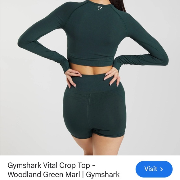 New Gymshark Women's woodland Green Long Sleeve Crop Top - Picture 3 of 9